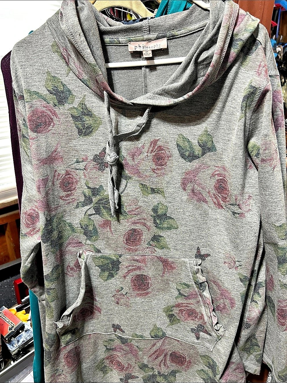 Philosophy Floral Hoodie Gray & Pink Size 2x